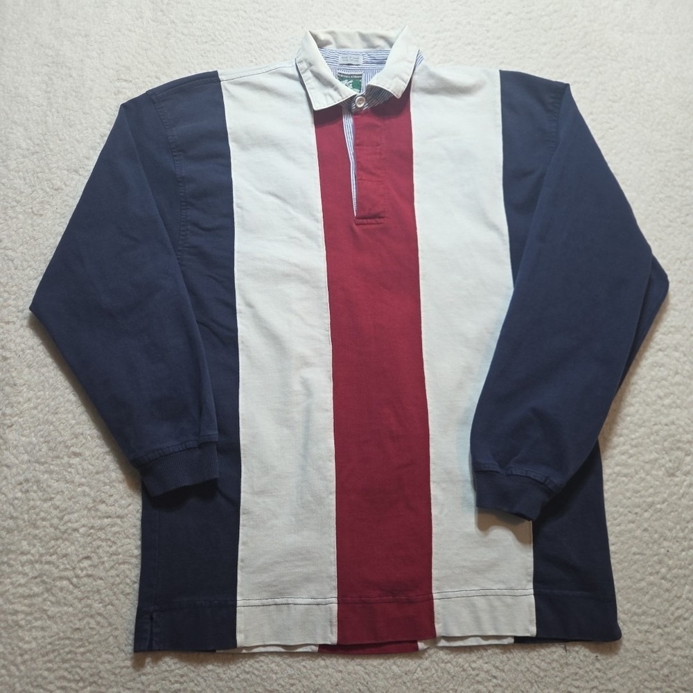 Men's Long-Sleeve Rugby Polo - Navy, White & Burgundy